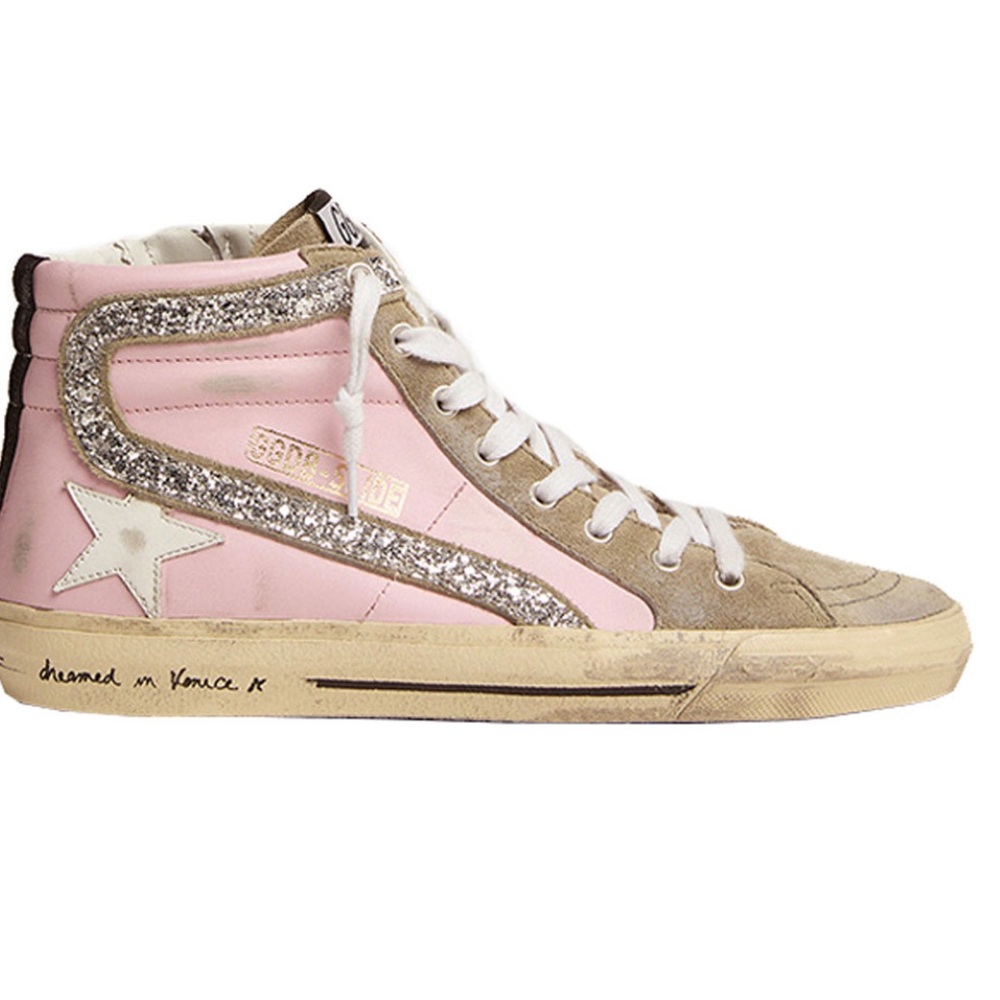 Golden Goose Pink Slide LTD with leather star and Swarovski crystal flash